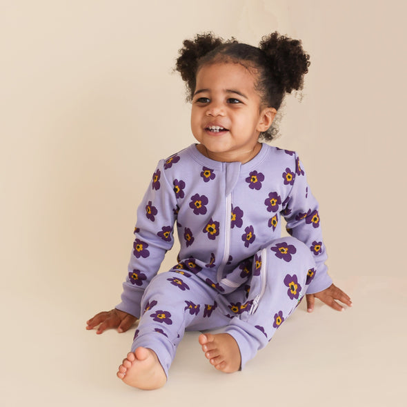 Organic Signature Print '2-Way' Zip Romper - Long Sleeve