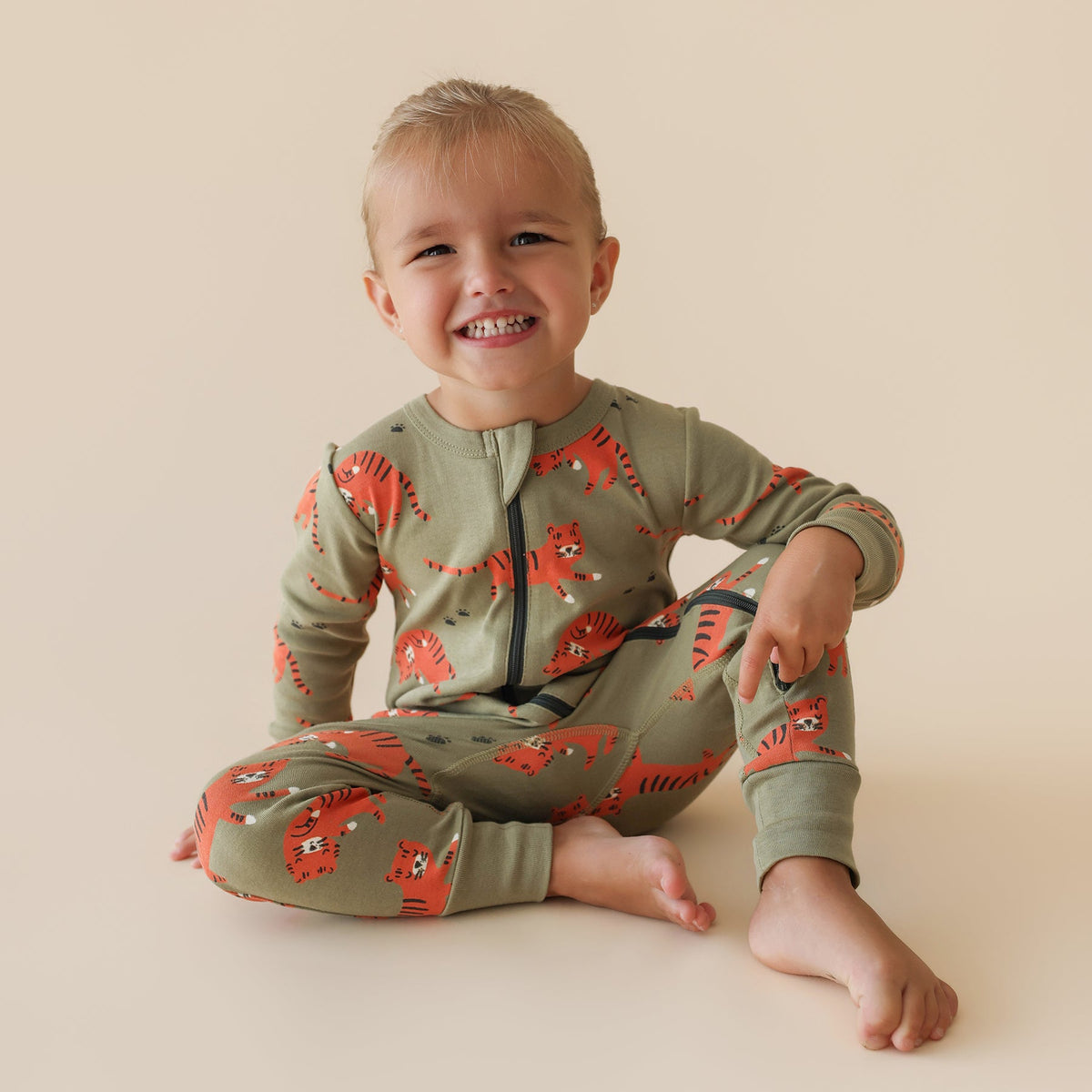 Organic Signature Print '2-Way' Zip Romper - Long Sleeve