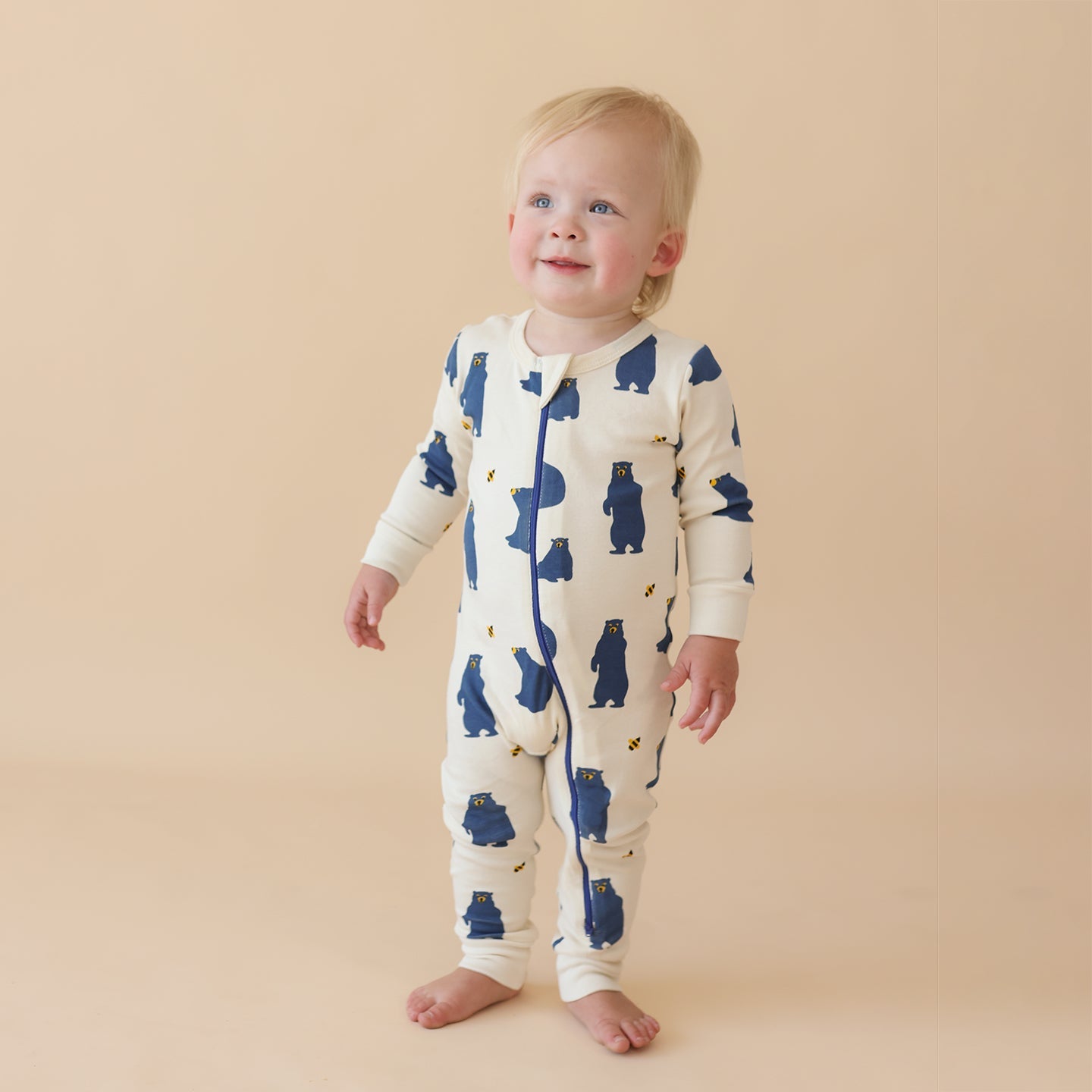 Organic Signature Print '2-Way' Zip Romper - Long Sleeve