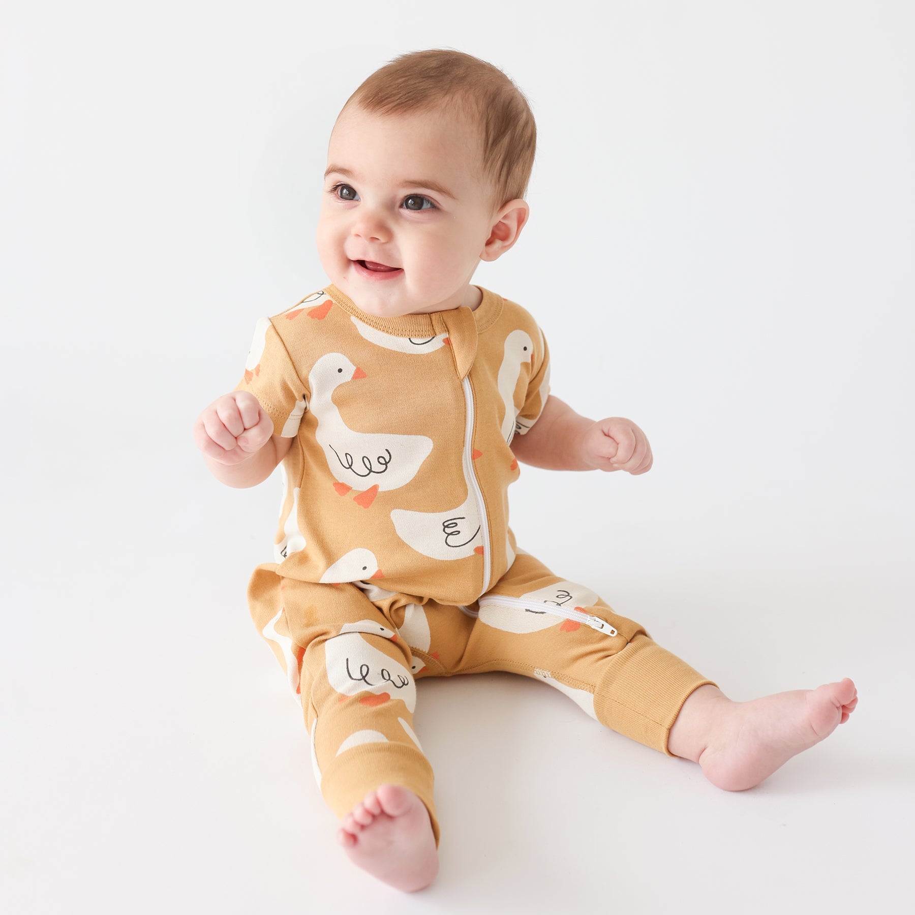 Organic Signature Print '2-Way' Zip Romper - Short Sleeve