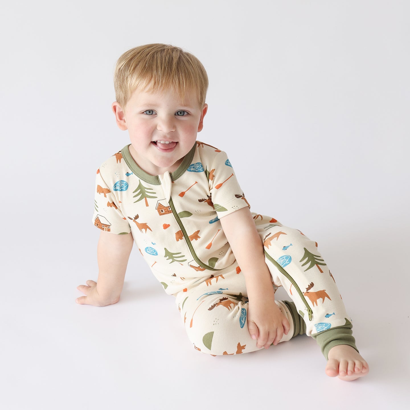Organic Signature Print '2-Way' Zip Romper Short Sleeve