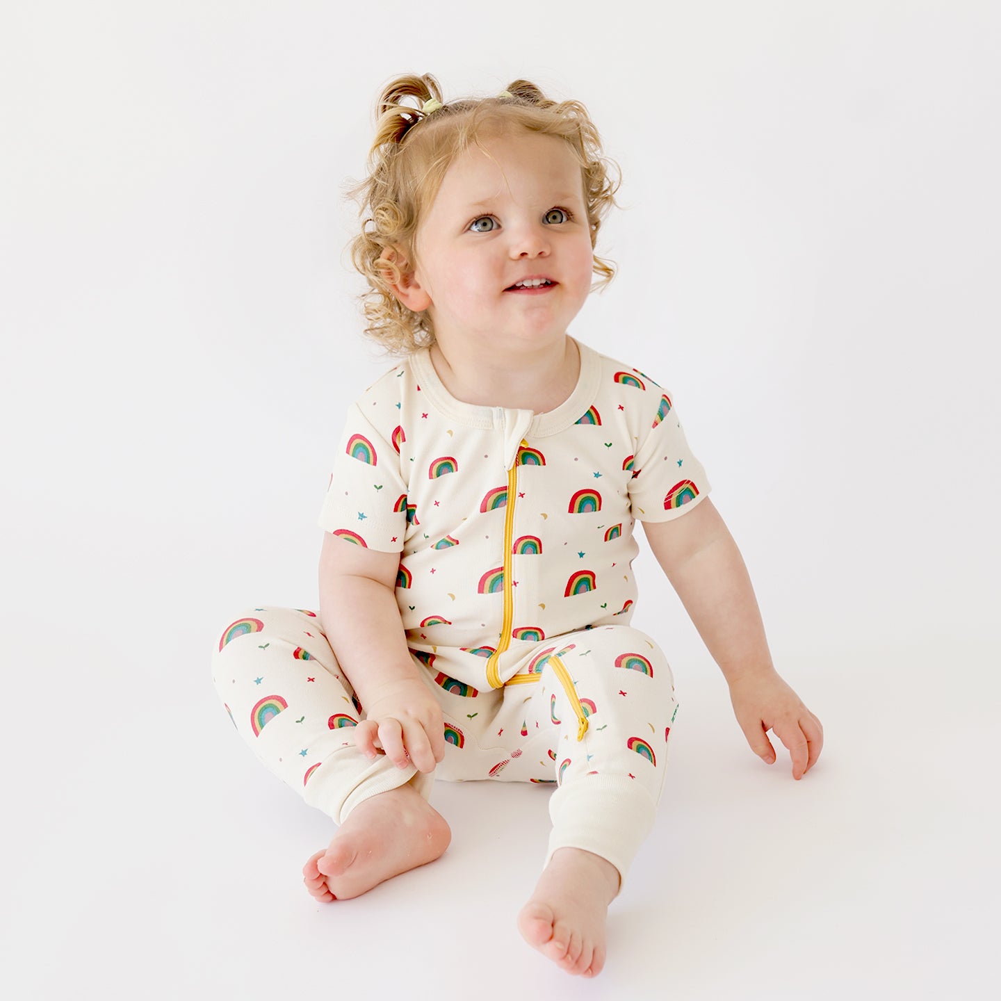 Organic Signature Print '2-Way' Zip Romper Short Sleeve