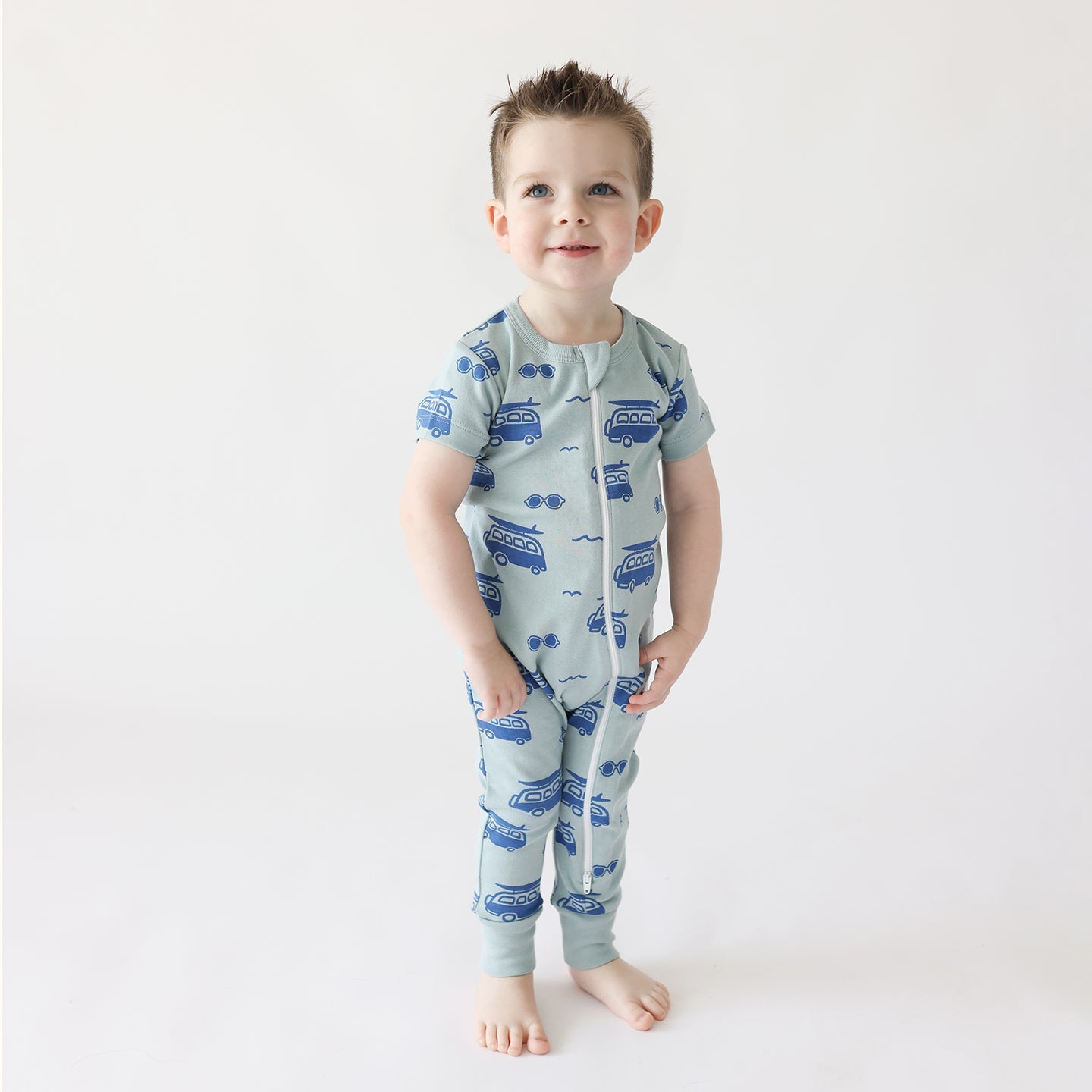 Organic Signature Print '2-Way' Zip Romper Short Sleeve