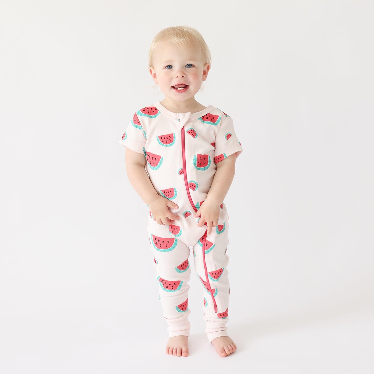 Organic Signature Print '2-Way' Zip Romper Short Sleeve