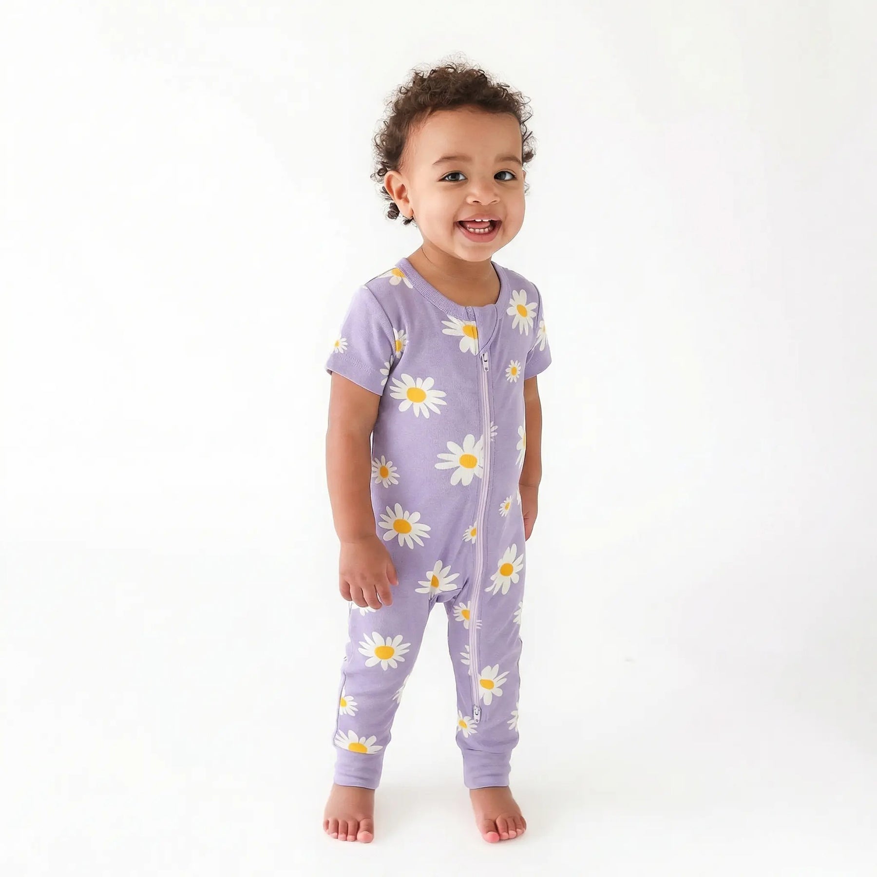 Organic Signature Print '2-Way' Zip Romper - Short Sleeve