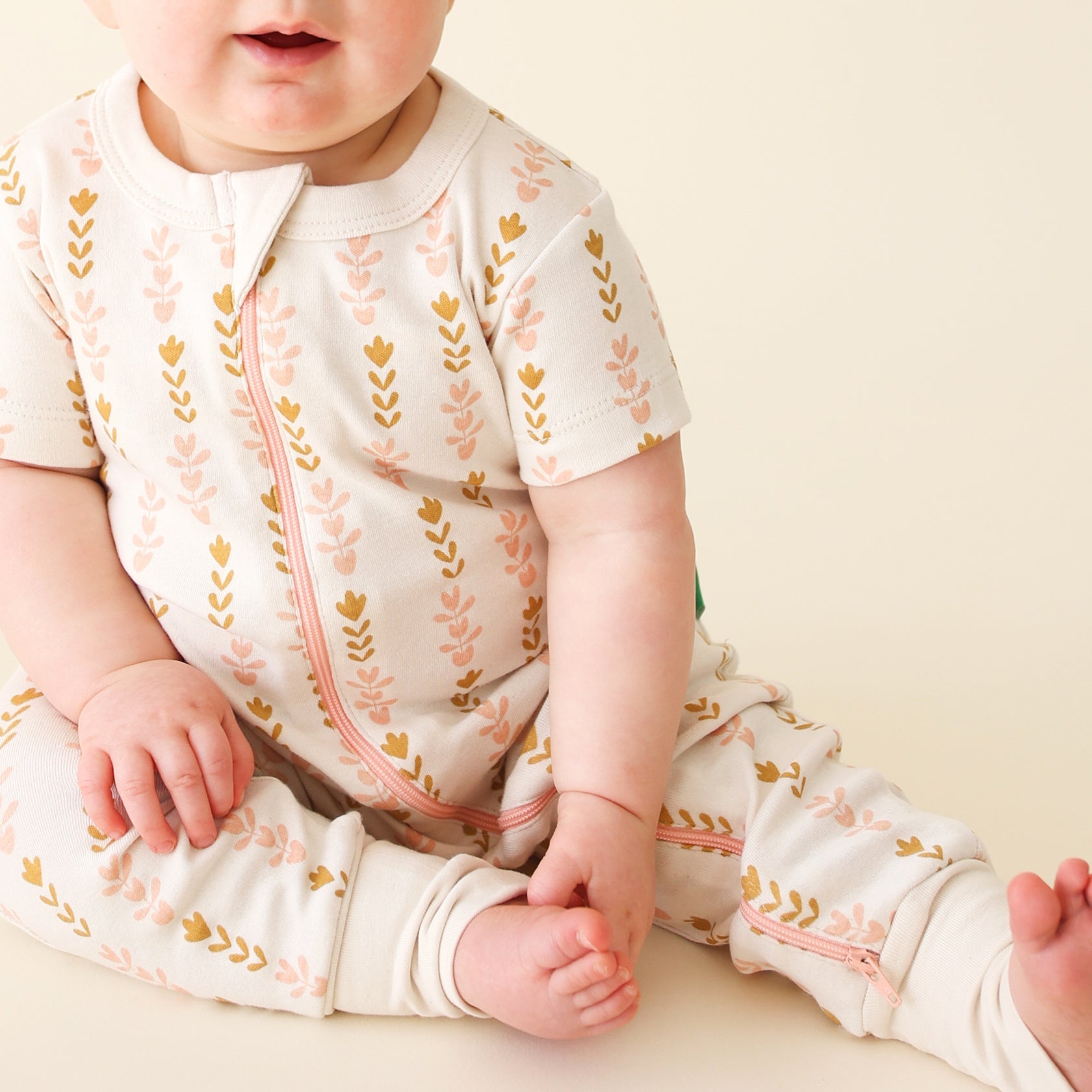 Organic Signature Print '2-Way' Zip Romper Short Sleeve