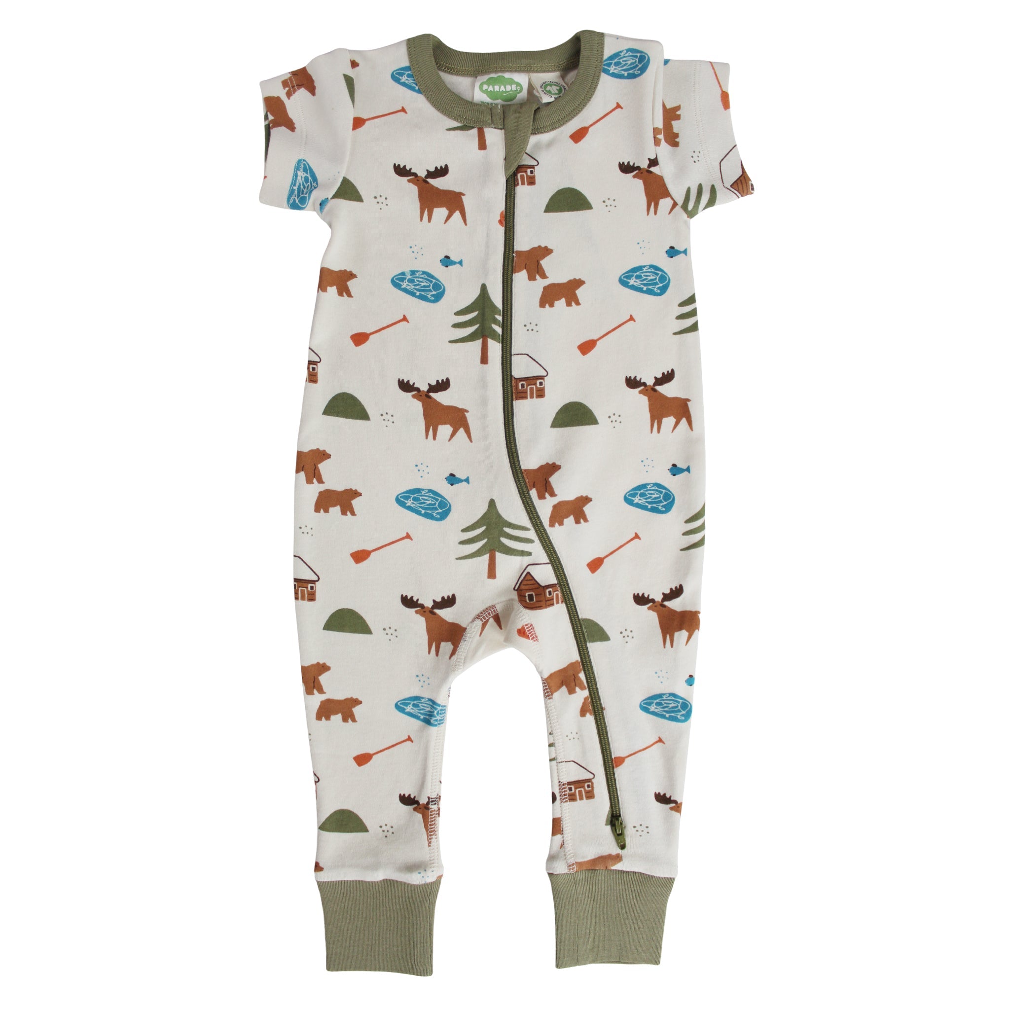 Organic Signature Print '2-Way' Zip Romper Short Sleeve