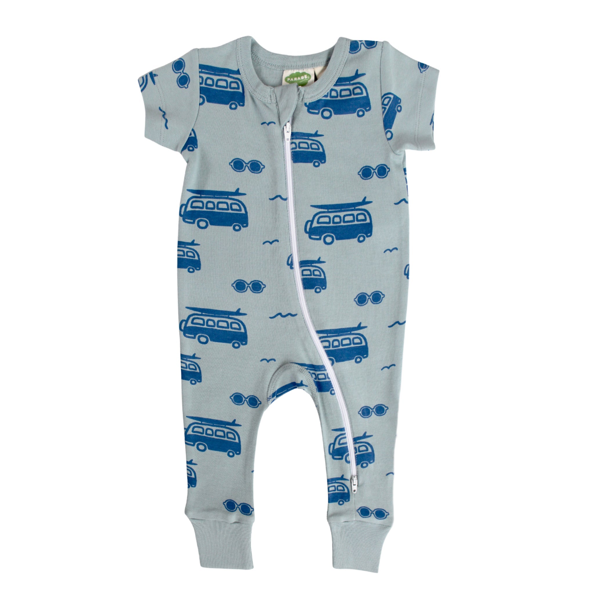 Organic Signature Print '2-Way' Zip Romper Short Sleeve
