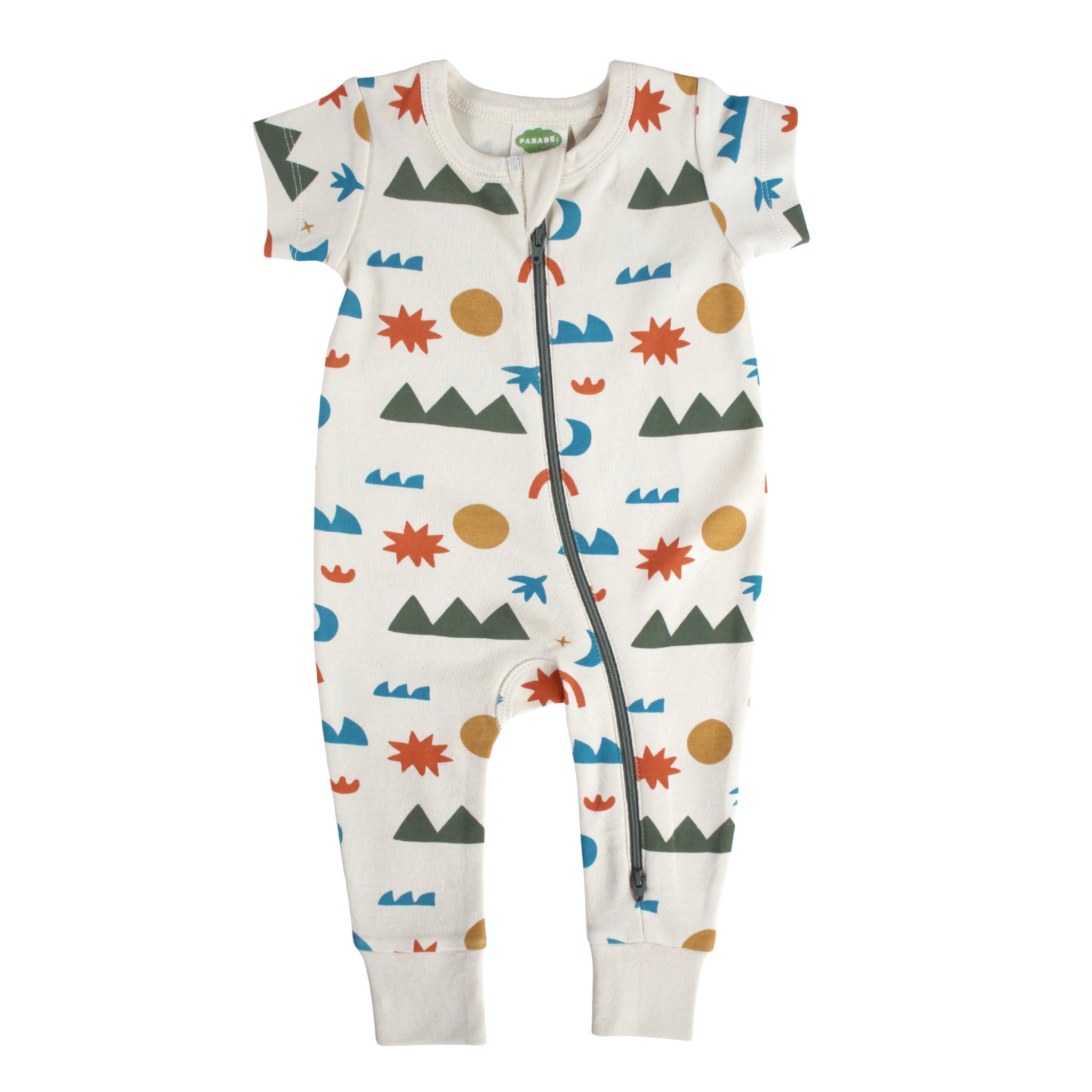 Organic Signature Print '2-Way' Zip Romper Short Sleeve